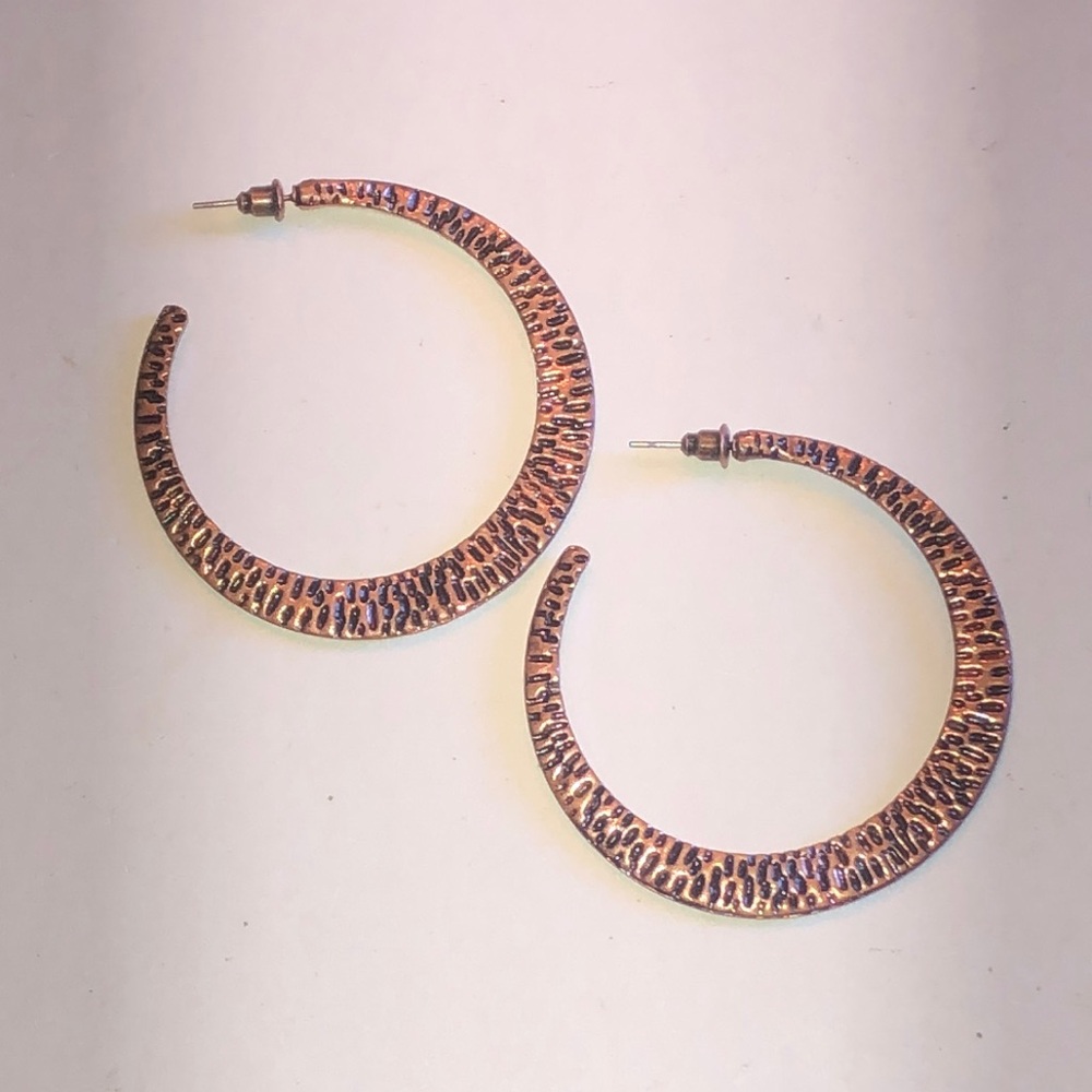 Textured Copper Tone Boho Hoop Earrings